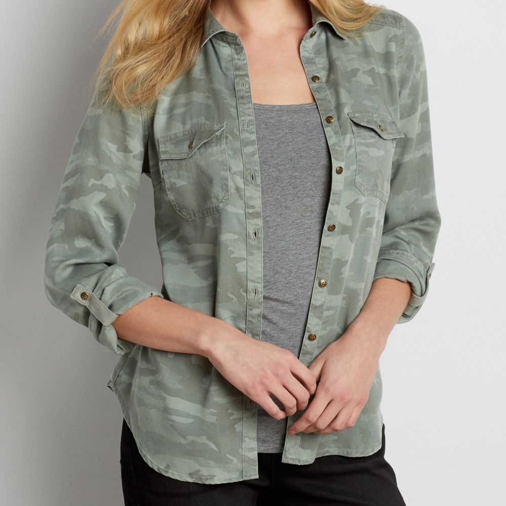 Camo Print Button Down